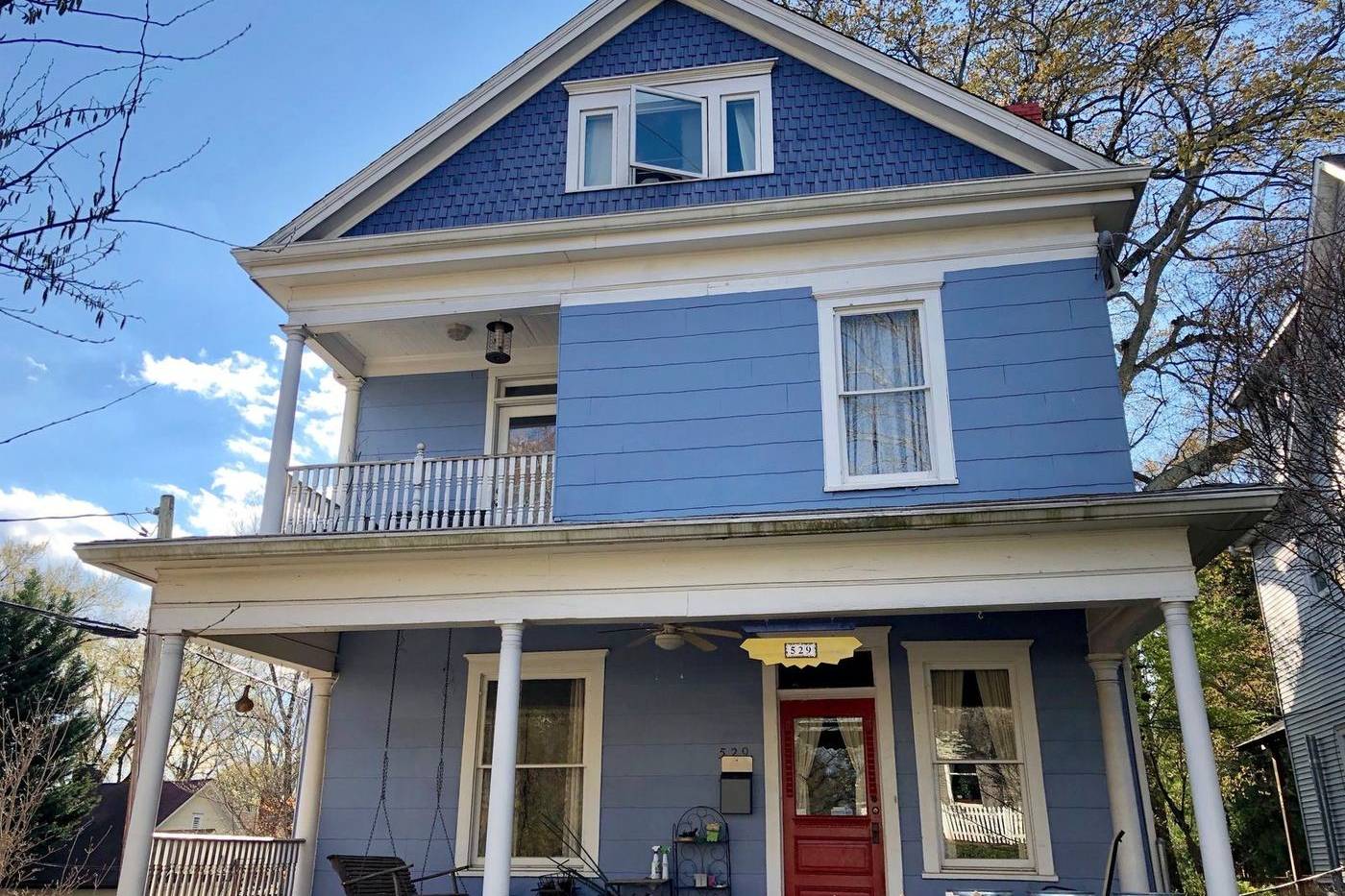 A blue two-story house in Grant Park, Atlanta